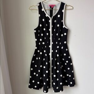 Betsy Johnson Polka Dot Zip Front Fit & Flare Dress Rockabilly Feminine Size 8